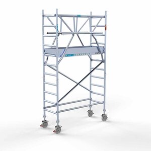 Euroscaffold Andamio rodante completo 75 x 190 x 4,2 m incl. plataforma ligera + doble barandilla delantera Andamio rodante completo 75 x 190 x 4,2 m incl. plataforma ligera + doble barandilla delantera