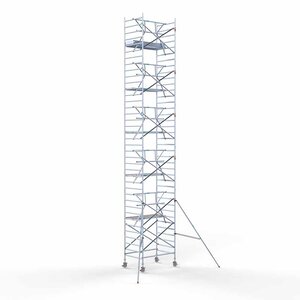 Euroscaffold Andamio rodante completo 135 x 190 x 12,2 m altura de trabajo incl. plataforma ligera + barandillas simples delanteras Andamio rodante completo 135 x 190 x 12,2 m altura de trabajo incl. plataforma ligera + barandillas simples delanteras