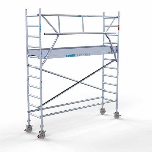 Andamio rodante completo 75 x 305 x 4,2 m incl. plataforma ligera + barandillas simples delanteras Euroscaffold Andamio rodante completo 75 x 305 x 4,2 m incl. plataforma ligera + barandillas simples delanteras