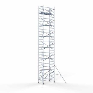 Euroscaffold Andamio rodante completo 135 x 250 x 14,2 m altura de trabajo + barandillas simples delanteras Euroscaffold Andamio rodante completo 135 x 250 x 14,2 m altura de trabajo + barandillas simples delanteras