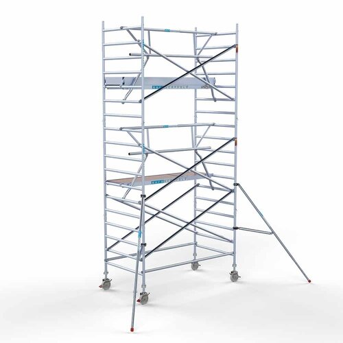 Andamio móvil completo con barandillas simples delanteras 135 x 250 x 6,2 m de altura de trabajo Euroscaffold Andamio móvil completo con barandillas simples delanteras 135 x 250 x 6,2 m de altura de trabajo