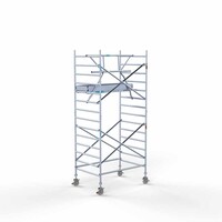 Euroscaffold Andamio móvil completo con barandillas simples delanteras 135 x 190 x 5,2 m de altura de trabajo Euroscaffold Andamio móvil completo con barandillas simples delanteras 135 x 190 x 5,2 m de altura de trabajo