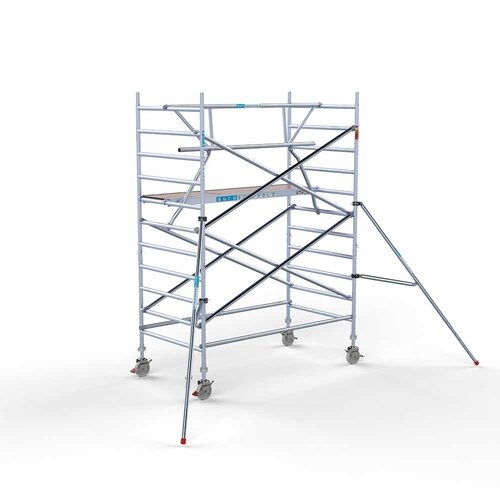 Andamio móvil completo con barandillas simples delanteras 135 x 250 x 4,2 m de altura de trabajo Euroscaffold Andamio móvil completo con barandillas simples delanteras 135 x 250 x 4,2 m de altura de trabajo