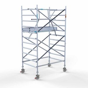 Euroscaffold Andamio móvil completo con barandillas simples delanteras 135 x 190 x 4,2 m de altura de trabajo Euroscaffold Andamio móvil completo con barandillas simples delanteras 135 x 190 x 4,2 m de altura de trabajo