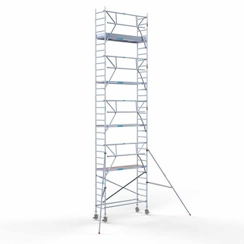 Andamio móvil completo 75 x 250 x 10,2 m altura de trabajo + barandillas simples delanteras Euroscaffold Andamio móvil completo 75 x 250 x 10,2 m altura de trabajo + barandillas simples delanteras