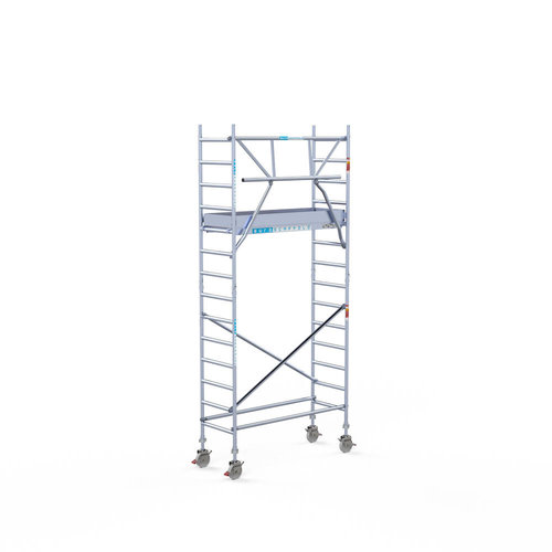 Andamio rodante completo 75 x 190 x 5,2 m altura de trabajo + barandillas simples delanteras Euroscaffold Andamio rodante completo 75 x 190 x 5,2 m altura de trabajo + barandillas simples delanteras