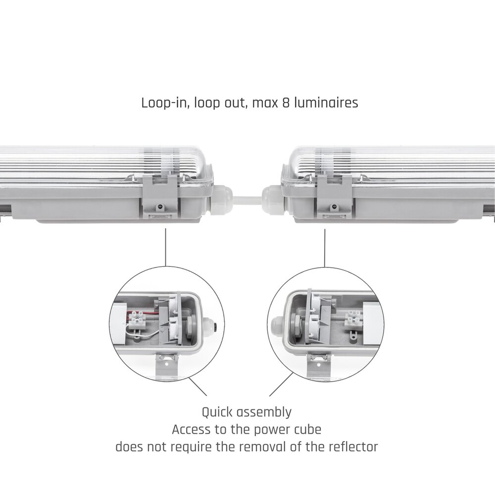 Spectrum voor de installateur LED TL buis armatuur - 60cm - Waterdicht IP65 - voor dubbele LED TL buis - Doorkoppelbaar