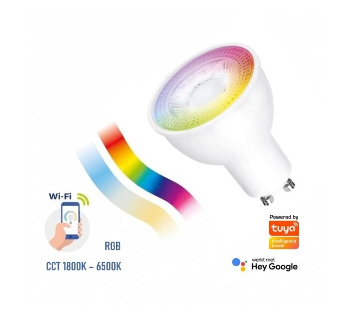LCB LED Europe WiFi Smart Spot - GU10 5W - RGB+CCT alle lichtkleuren | Bediening met de App TUYA LCB LED Europe WiFi Smart Spot - GU10 5W - RGB+CCT alle lichtkleuren | Bediening met de App TUYA