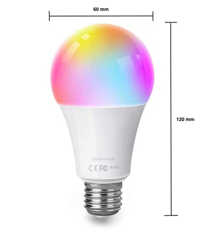WiFi LED Lamp - E27 9W - RGB+CCT alle lichtkleuren - Bediening met de App WiFi LED Lamp - E27 9W - RGB+CCT alle lichtkleuren - Bediening met de App