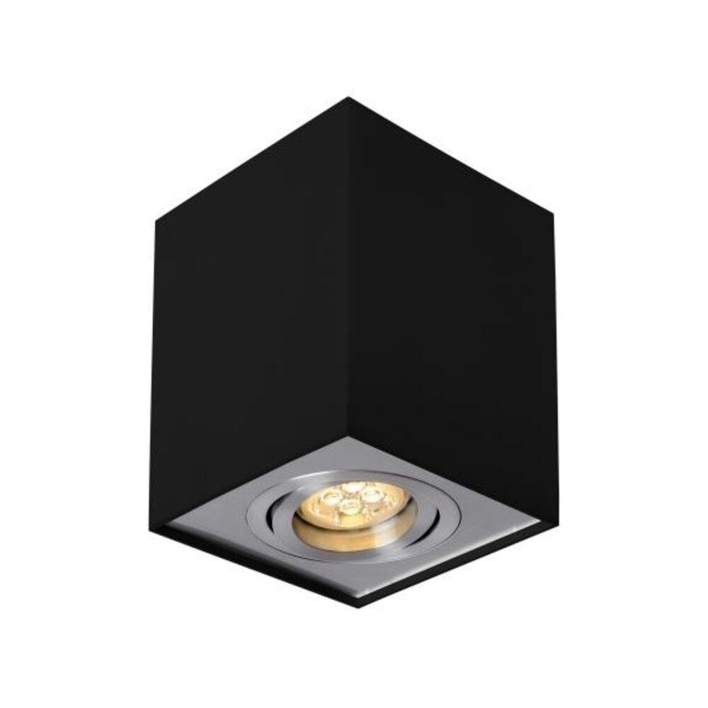 Spectrum LED plafondspot - Cube vierkant -  Zwart Zilver -  met GU10 fitting - kantelbaar - excl. LED spot