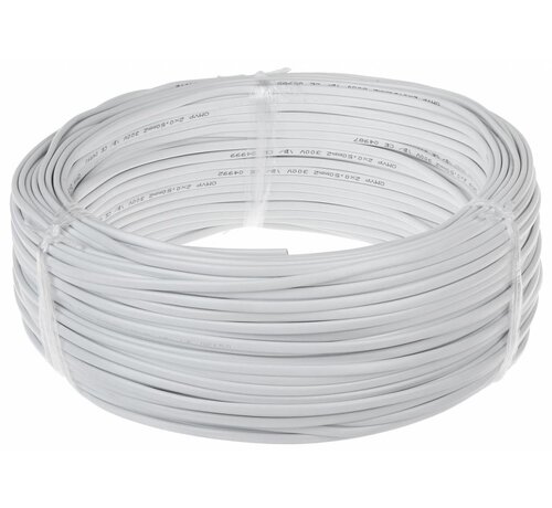 Aansluitsnoer - 100m - 2x 1mm2 met witte mantel plat - H05VVH2-F
