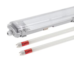 60cm LED armatuur IP65 + 2 LED TL buizen 10W p/s - 3000K 830 warm wit licht - Doorkoppelbaar - Compleet