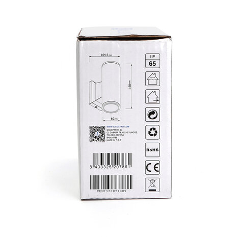 Aigostar OP=OP LED GU10 ronde wandlamp wit IP65 - Dubbelvoudig voor 2 LED GU10 spots Aigostar OP=OP LED GU10 ronde wandlamp wit IP65 - Dubbelvoudig voor 2 LED GU10 spots