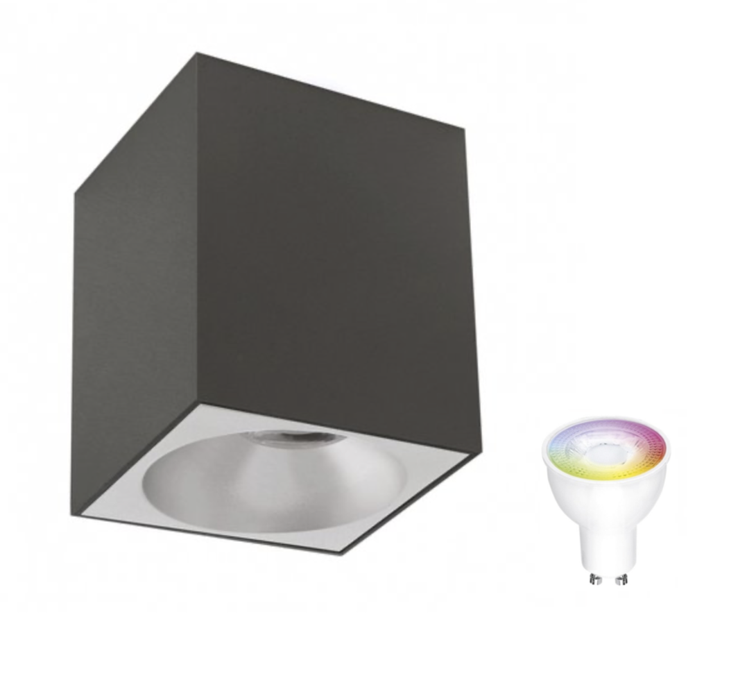 Spectrum voor de installateur: Betaalbare kwaliteit en veelzijdige LED-oplossingen WiFi LED plafondspot - Cube Mat Zwart 95x95x138 mm - Bediening via de app