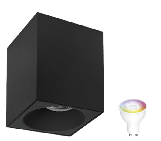 Spectrum WiFi LED plafondspot - Cube Mat Zwart 95x95x138 mm - Bediening via de app