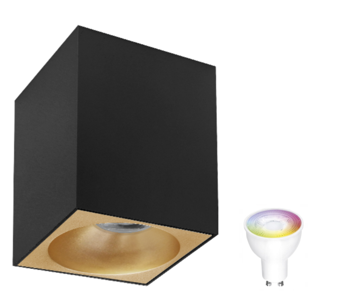 Spectrum WiFi LED plafondspot - Cube Mat Zwart 95x95x138 mm - Bediening via de app