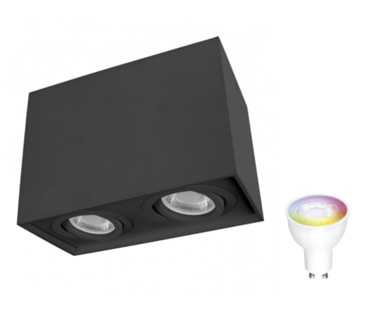 Spectrum voor de installateur WiFi LED plafondspot dubbel kantelbaar - Cube Zwart - Bediening via de app