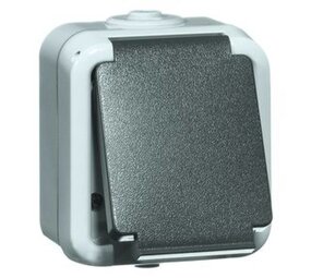 Enkel stopcontact voor buiten IP 44 - SWD wcd RA grijs Enkel stopcontact voor buiten IP 44 - SWD wcd RA grijs