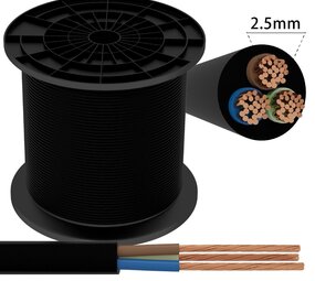 Aigostar Aansluitsnoer - 50m - 3x 2.5mm2 met zwarte mantel plat - H03VVH2-F 3G2.5