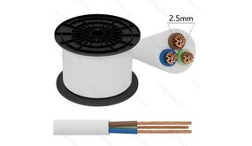 Aigostar Aansluitsnoer - per meter- 3x 2.5mm2 met witte mantel plat - H03VVH2-F 3G2.5 Aigostar Aansluitsnoer - per meter- 3x 2.5mm2 met witte mantel plat - H03VVH2-F 3G2.5