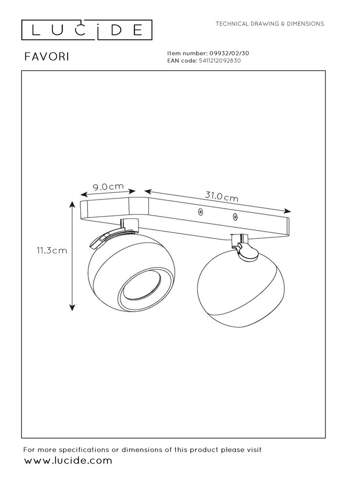 Lucide LED Plafondspot zwart FAVORI - 2xGU10 fitting