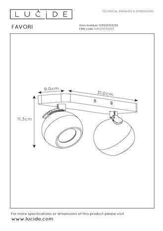 Lucide LED Plafondspot zwart FAVORI - 2xGU10 fitting