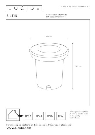 Lucide LED Grondspot zwart rond BILTIN - 1x GU10 fitting - IP67 Lucide LED Grondspot zwart rond BILTIN - 1x GU10 fitting - IP67