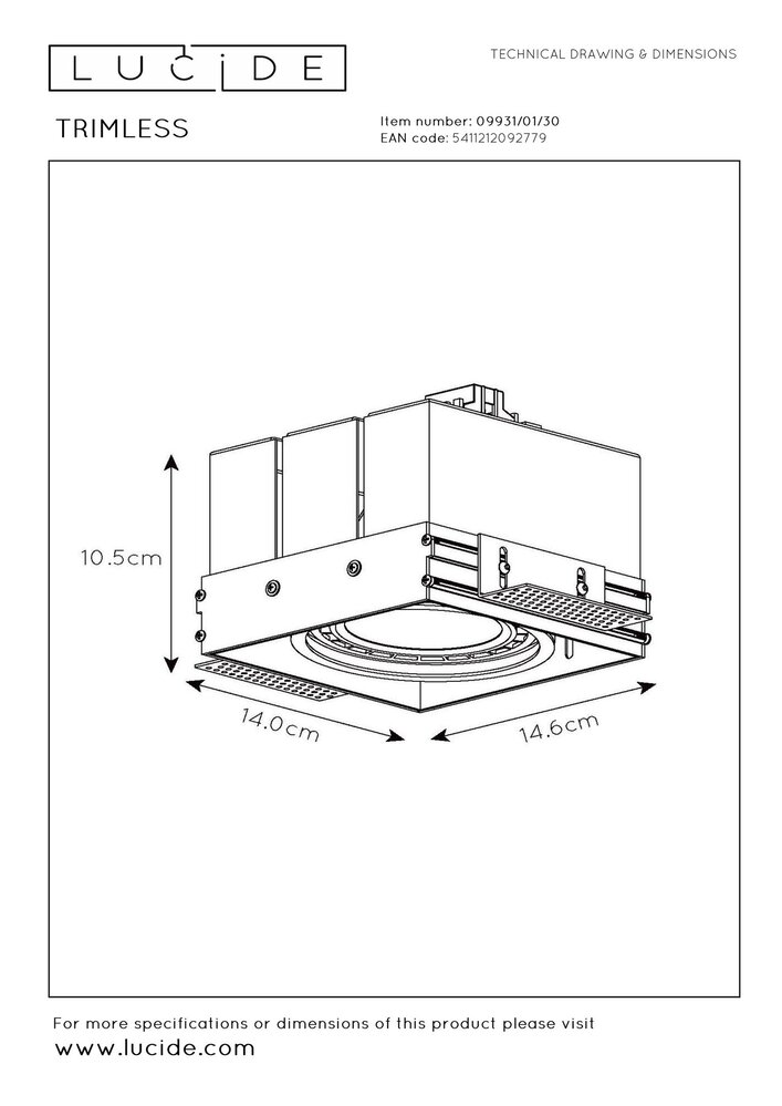 Lucide LED Inbouwspot TRIMLESS - GU10 AR111 - excl. LED spot - Zwart Lucide LED Inbouwspot TRIMLESS - GU10 AR111 - excl. LED spot - Zwart