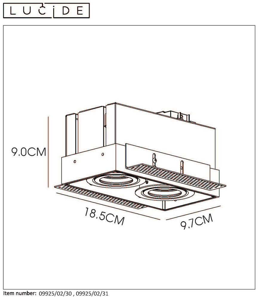 Lucide LED inbouwspot wit TRIMLESS - 2x GU10 fitting - 230V max. 2x 50W Lucide LED inbouwspot wit TRIMLESS - 2x GU10 fitting - 230V max. 2x 50W