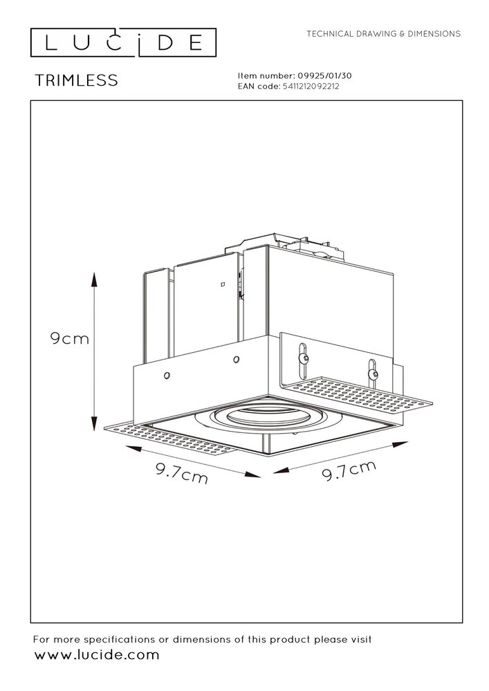 Lucide LED inbouwspot zwart TRIMLESS - 1x GU10 fitting - 230V max. 50W Lucide LED inbouwspot zwart TRIMLESS - 1x GU10 fitting - 230V max. 50W