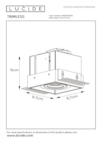 Lucide LED inbouwspot zwart TRIMLESS - 1x GU10 fitting - 230V max. 50W Lucide LED inbouwspot zwart TRIMLESS - 1x GU10 fitting - 230V max. 50W