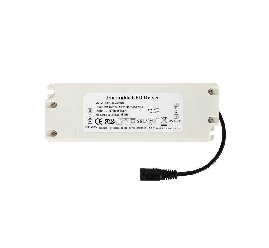 Dimbare LED driver 65W - Triac / fase aansnijding - voor 54W/65W LED paneel - Flicker vrij - 25-42V 1500mA