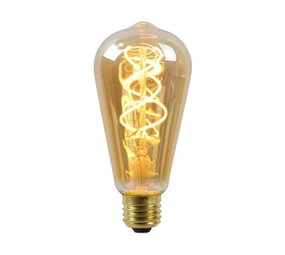 Lucide LED Filament lamp Edison Dimbaar - E27 Fitting ST64 - 4.9W 380Lm - 2200K Extra Warm Wit | Amber Gemeleerd Glas 6.4 cm