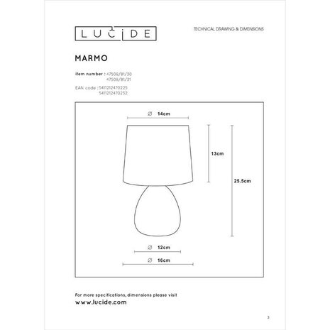 Lucide LED Tafellamp MARMO wit - 1x E14 fitting Lucide LED Tafellamp MARMO wit - 1x E14 fitting