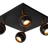 Lucide LED Plafondspot BINARI zwart - 4x4,8W - 2700K warm wit licht