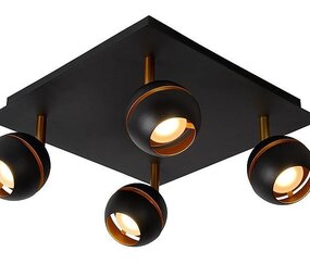 Lucide LED Plafondspot BINARI zwart - 4x4,8W - 2700K warm wit licht