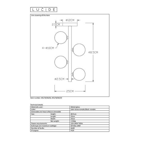 Lucide LED Plafondlamp TYCHO mat goud - 4x G9 fitting