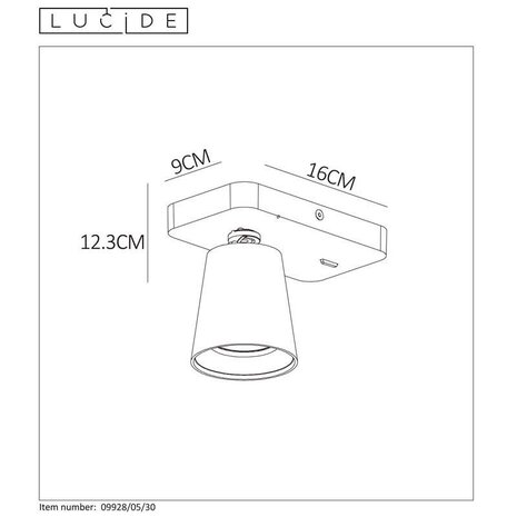 Lucide LED Wandspot TURNON zwart - 5W vervangt 50W - 2200K-3000K Dim to warm
