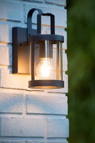Lucide LED Wandlamp Buiten LINDELO - E27 fitting - IP23 - Zwart