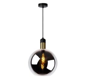 Lucide LED Hanglamp Eettafel - JULIUS  ZWART / GOUD - 20cm | E27 fitting - Glas Zwart Smoked / Fume