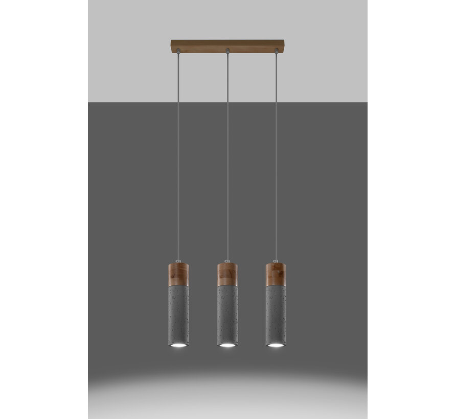 LED Hanglamp beton hout ZANE - 3 x GU10 aansluiting