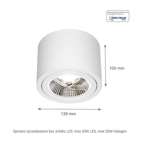 Spectrum voor de installateur LED Plafondspot CHLOE - GU10 AR111 - excl. LED spot - Wit rond