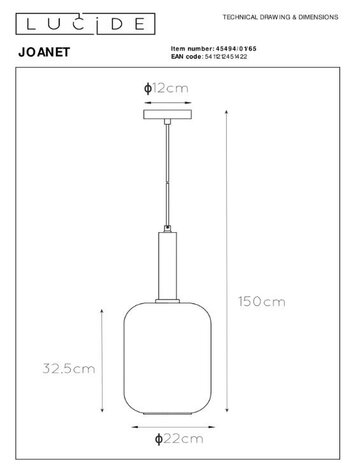 Lucide LED Hanglamp JOANET mat goud - E27 fitting - Fumé Lucide LED Hanglamp JOANET mat goud - E27 fitting - Fumé