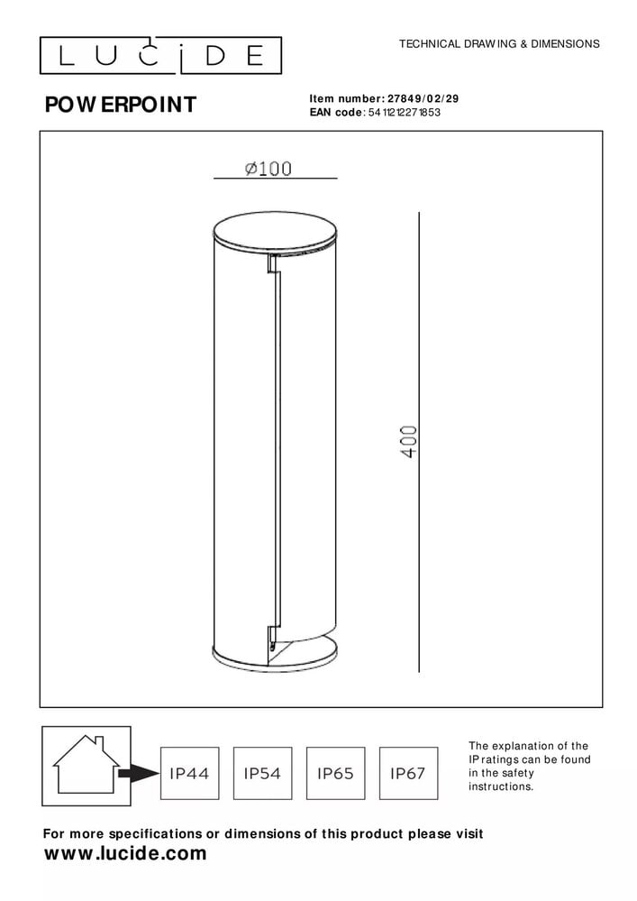 Lucide POWERPOINT - Buitenstopcontactenpaal - Stopcontacten met aardingspen - standaard - Ø 10 cm - IP44 - Antraciet