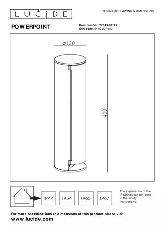 Lucide Buitenstopcontact zuil – Stopcontacten met penaarde – Type E - FR, BE, POL, SVK & CZE norm - ¯ 10 cm - IP44 – Antraciet Lucide Buitenstopcontact zuil – Stopcontacten met penaarde – Type E - FR, BE, POL, SVK & CZE norm - ¯ 10 cm - IP44 – Antraciet