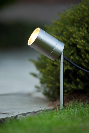 Lucide LED Tuinspot Buiten - Â¯ 6,3 cm - GU10 - 1x5W 2700K - IP44 - Mat chroom