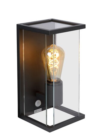 Lucide LED Wandlamp buiten CLAIRE - E27 fitting - IP54 - Beweging & schemerssensor - Antraciet