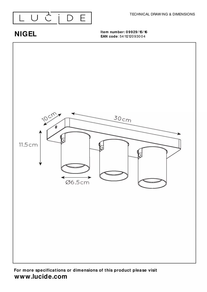 Lucide LED Plafondspot NIGEL - Dim to warm - GU10 - 3x5W 2200K/3000K - Zwart Staal
