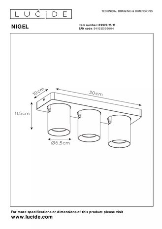Lucide LED Plafondspot NIGEL - Dim to warm - GU10 - 3x5W 2200K/3000K - Zwart Staal