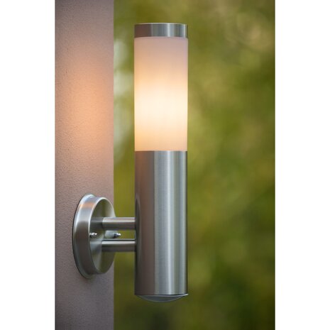 Lucide LED Wandlamp Buiten KIBO - E27 fitting - IP44 - Mat chroom